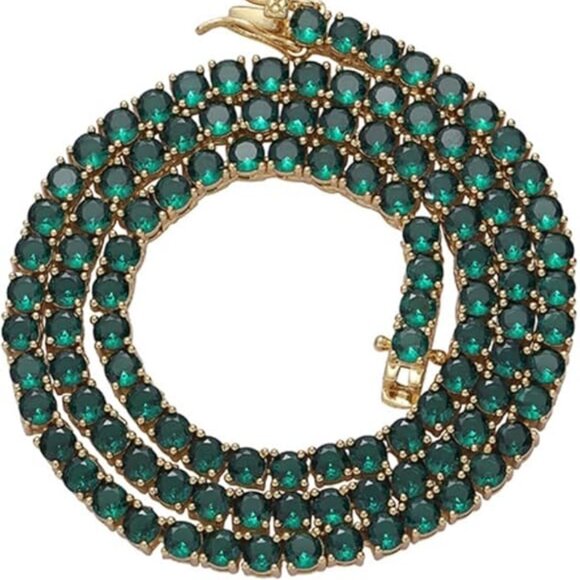 Beautiful Emerald Green Gemstone 18K Gold Plated Tennis Necklace 16" or 18" - Picture 4 of 5